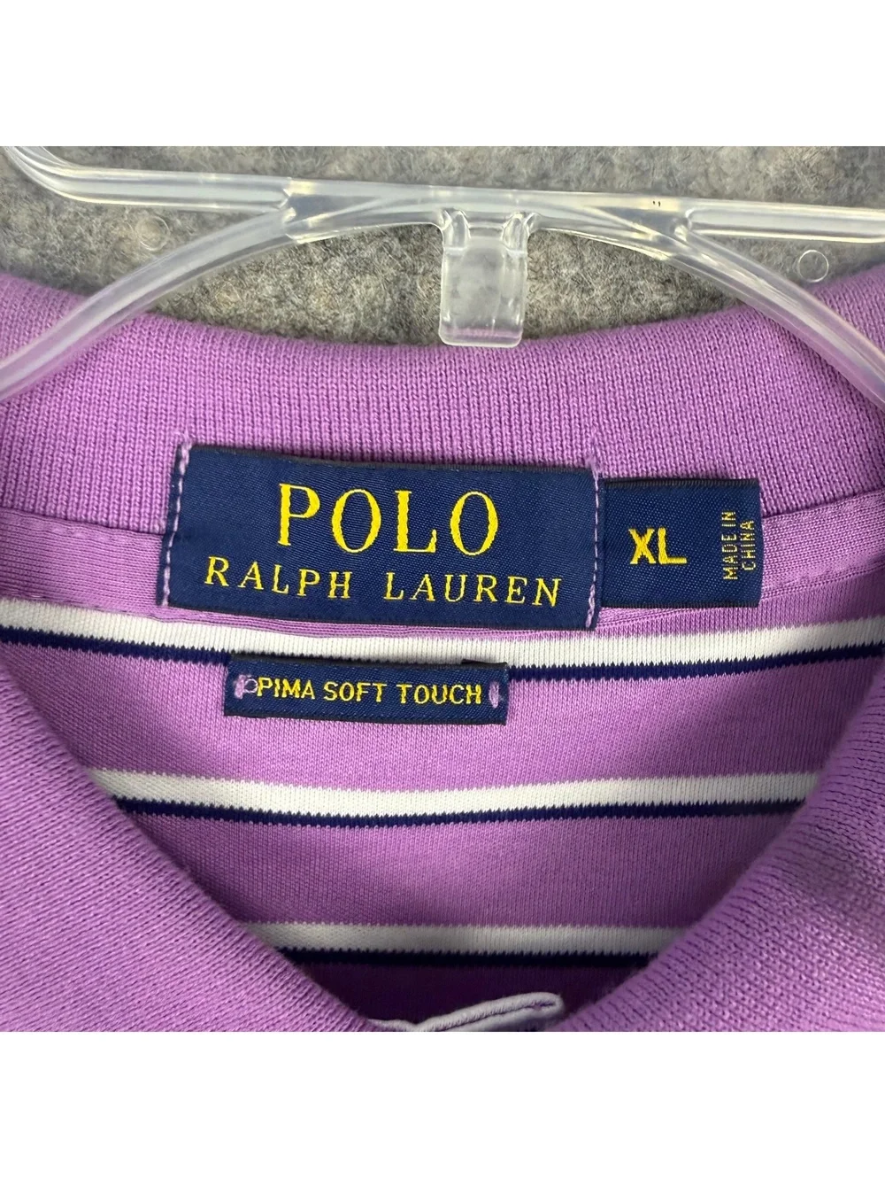 Polo Ralph Lauren Pima Soft Touch Polo Shirt Violet Navy Blue Stripe Size XL 761